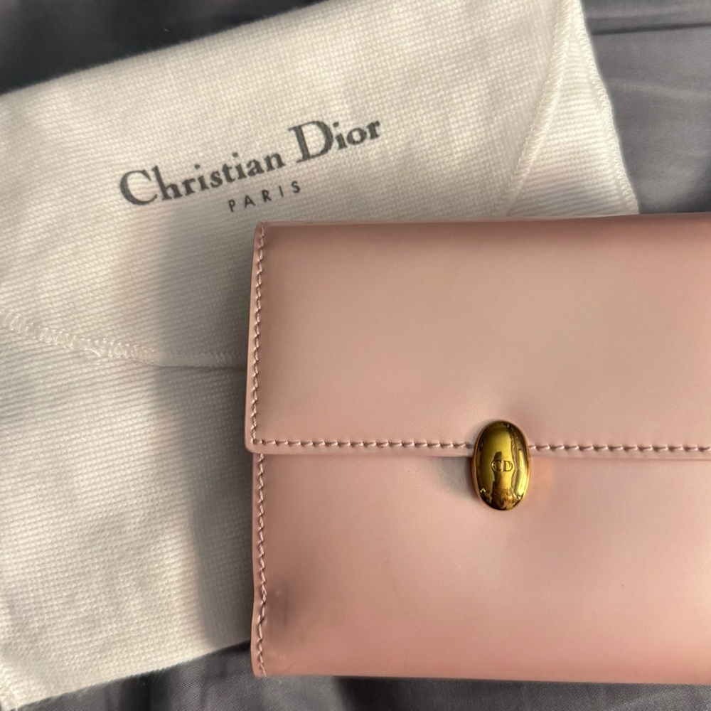Dior Blush Pink Leather Wallet with Gold Clasp